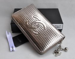 AAA Chanel Leather Long Zipper Wallet 20312 Ancient Silver Online